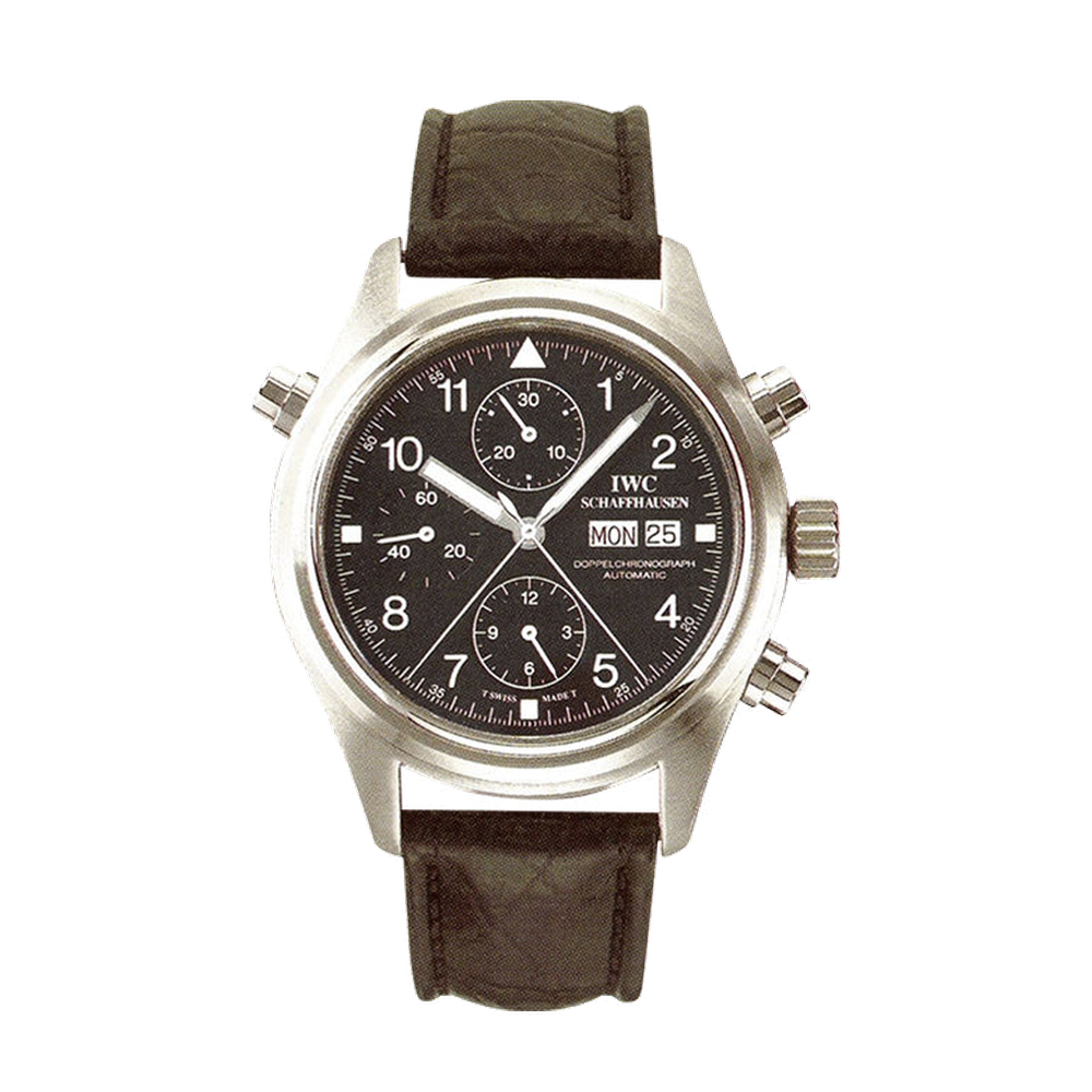 IWC Pilot's Watch Doppelchronograph Stainless Steel / Black / French / Strap
