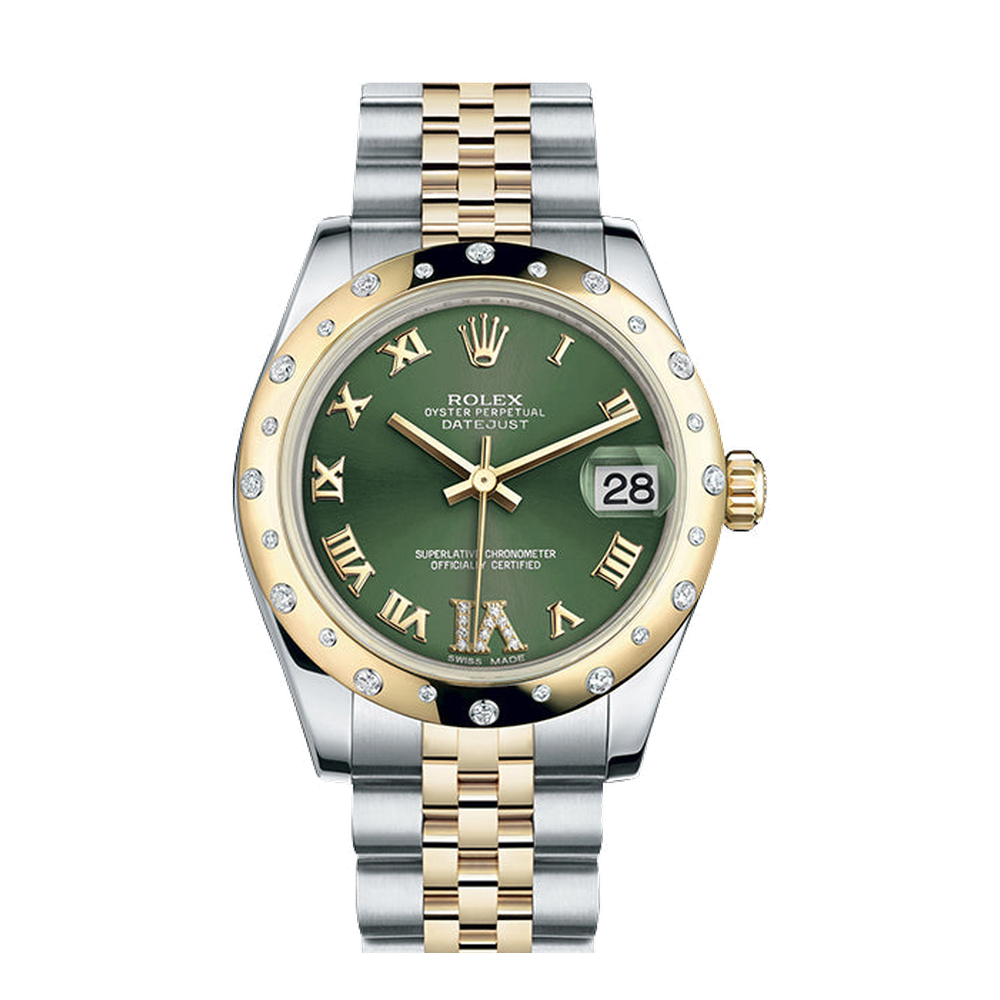 Rolex Datejust 31 Rolesor Yellow Domed Diamond / Jubilee / Olive Roman