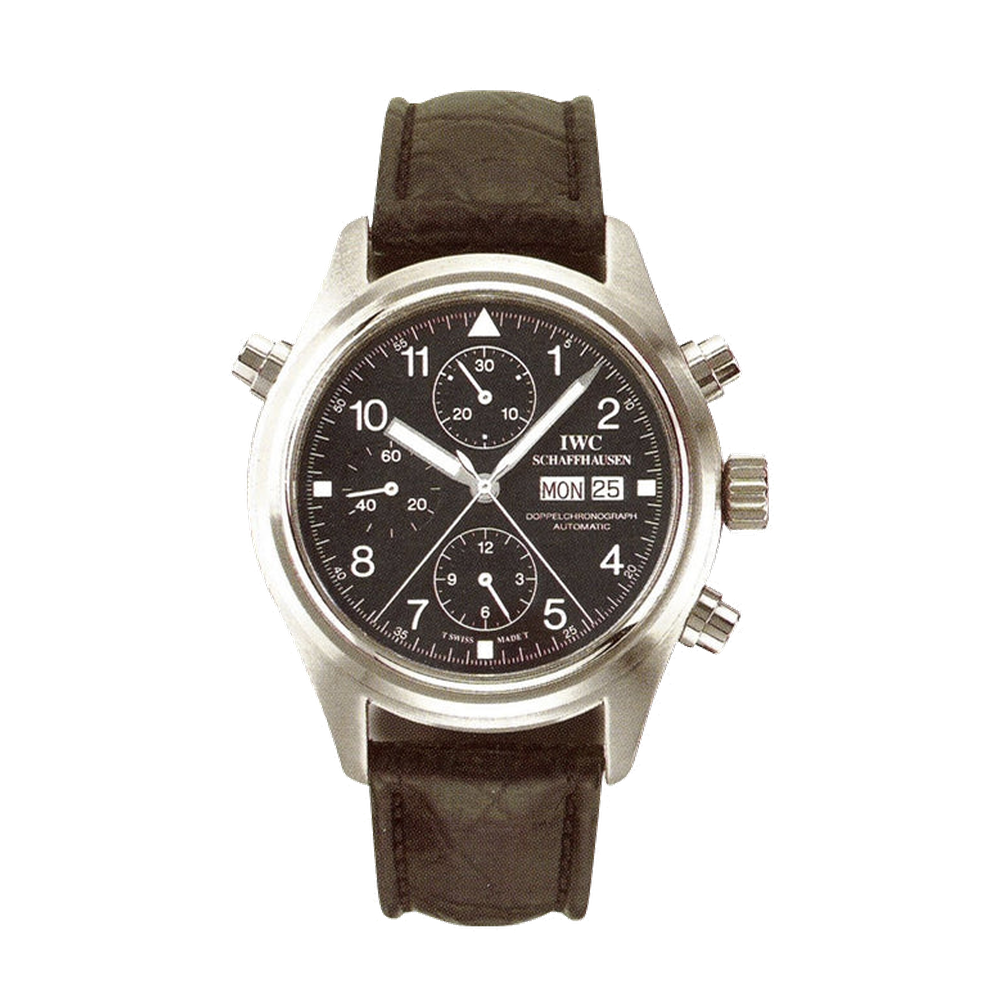 IWC Pilot's Watch Doppelchronograph Stainless Steel / Black / Italian / Strap