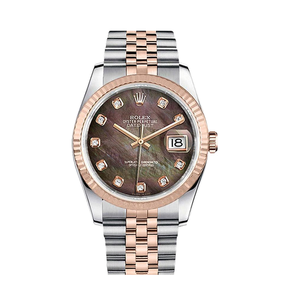Rolex Datejust 36 Rolesor Everose Fluted / Jubilee / Black MOP Black Dial Straps
