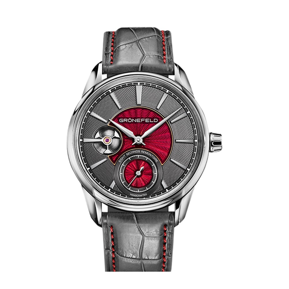 Gronefeld 1941 Remontoire Red Enamel Silver Case Red/Burgundy Dial Straps