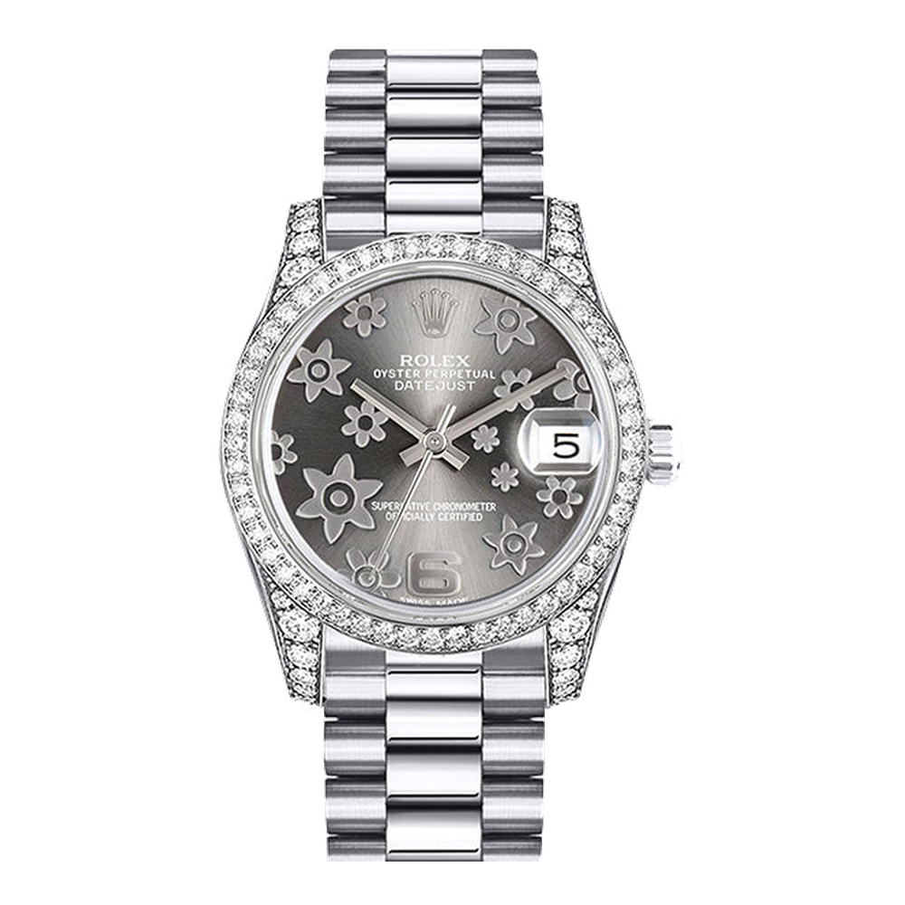 Rolex Datejust 31 White Gold Diamond / President / Dark Rhodium Floral
