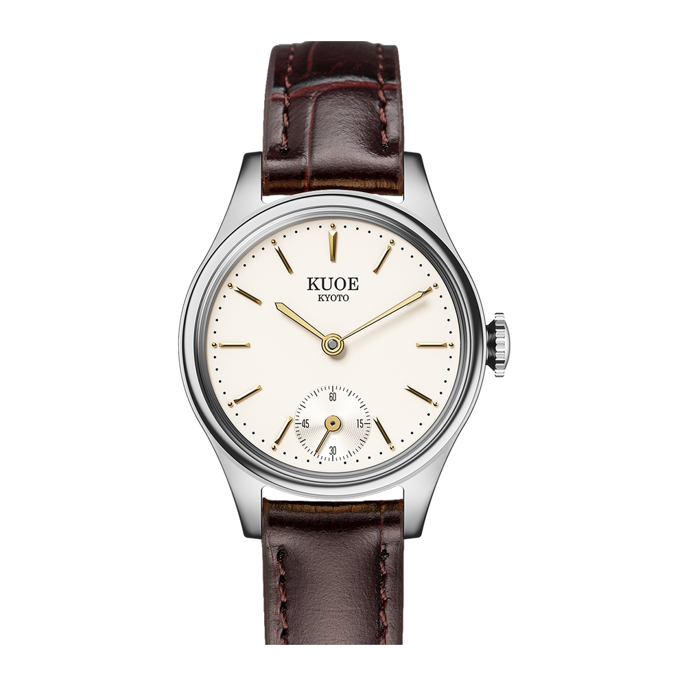 Kuoe Kyoto 90-003 Ivory dial, gold hands, baton indices / 26 mm / Silver case Natural/Cream Dial Straps
