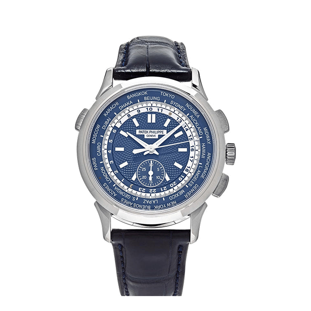 Patek Philippe World Time Chronograph 5930 White Gold / Blue / Hong Kong Blue / Navy Dial Straps