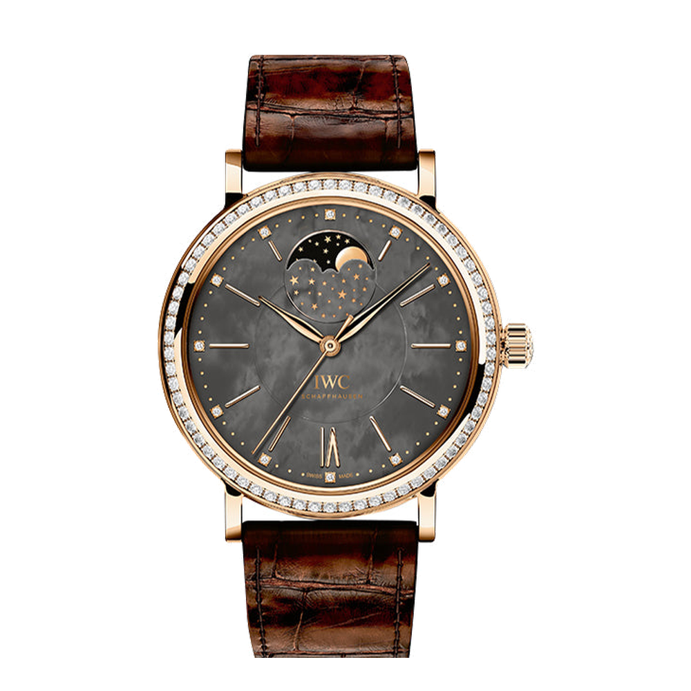 IWC Portofino Automatic Moon Phase 37 Red Gold / Black MOP Black Dial Straps