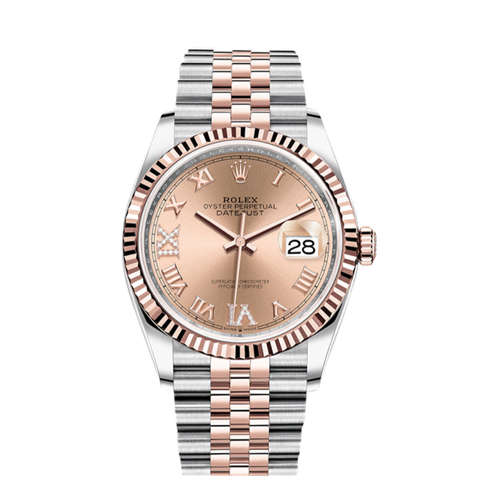 Rolex Datejust 36 Stainless Steel / Everose / Fluted / Rose Roman Diamond / Jubilee