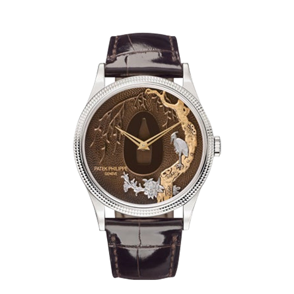 Patek Philippe Calatrava 5177 Tsuba – Bird and Branches Brown Dial Straps