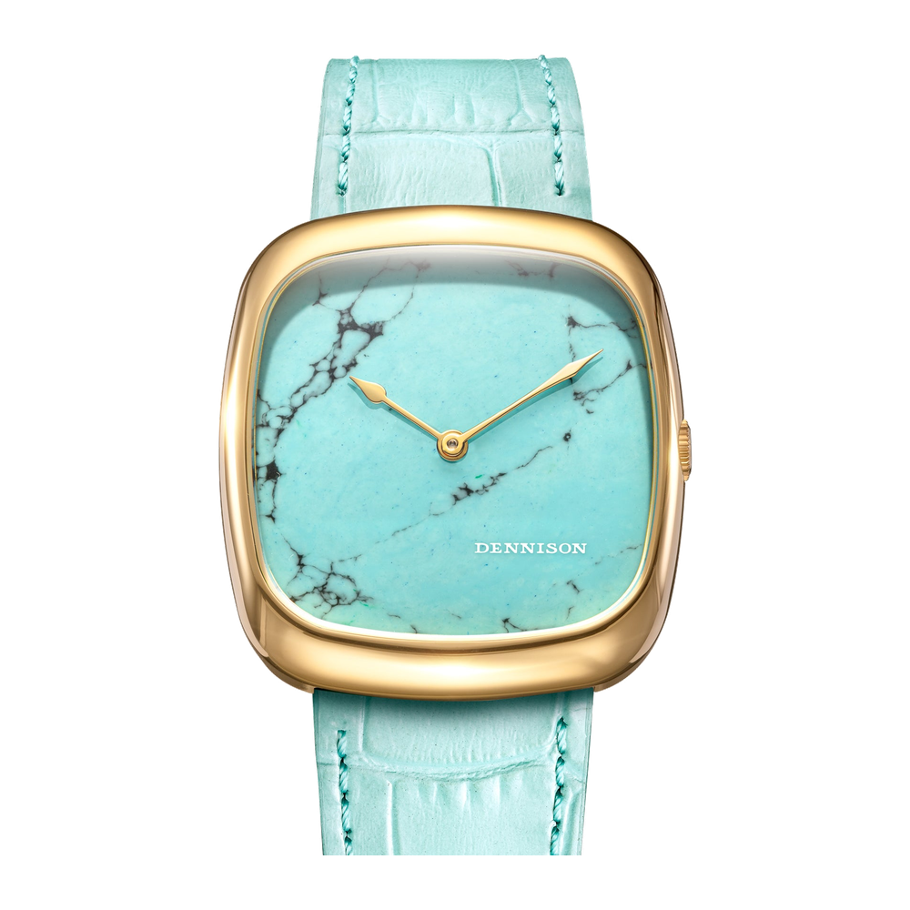 Dennison Natural Turquoise Stone In Gold Blue/Navy Dial Straps