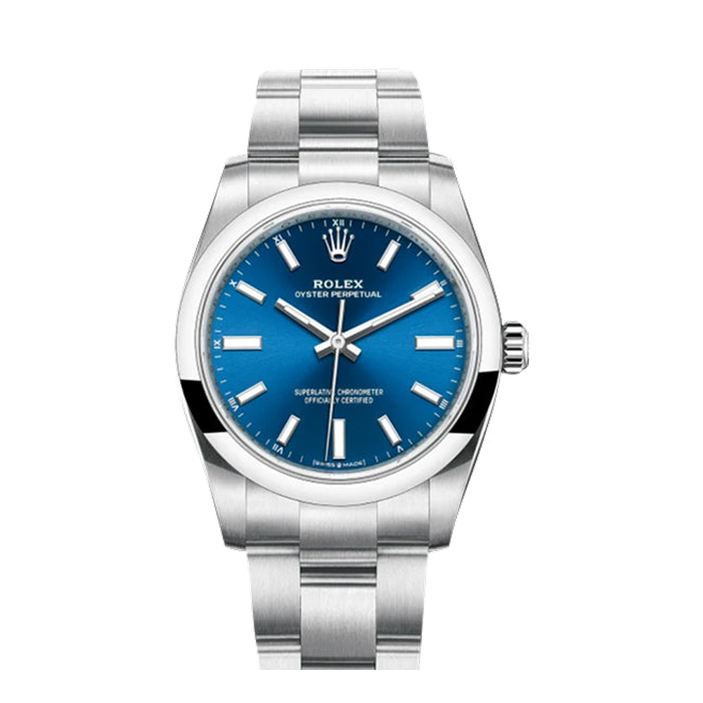 Rolex Oyster Perpetual 34 Blue Explorer Blue / Navy Dial Straps