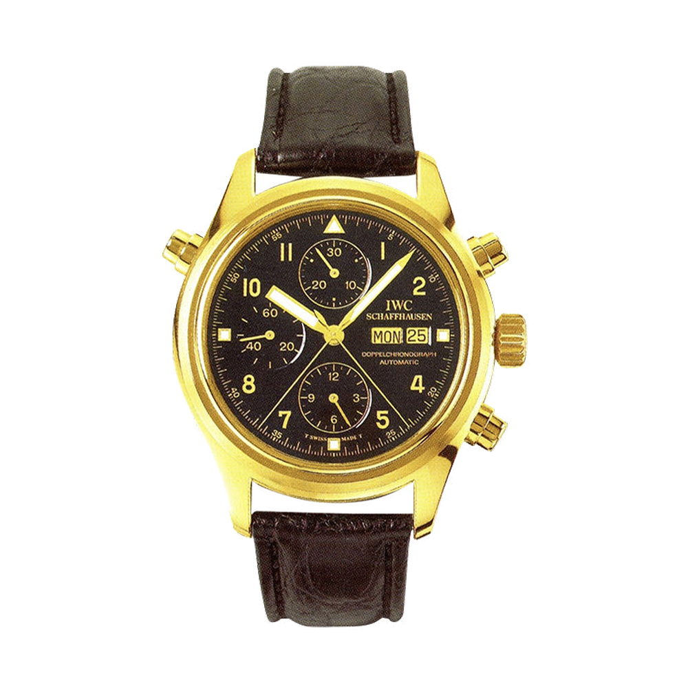 IWC Pilot's Watch Doppelchronograph Yellow Gold / Black / English / Strap