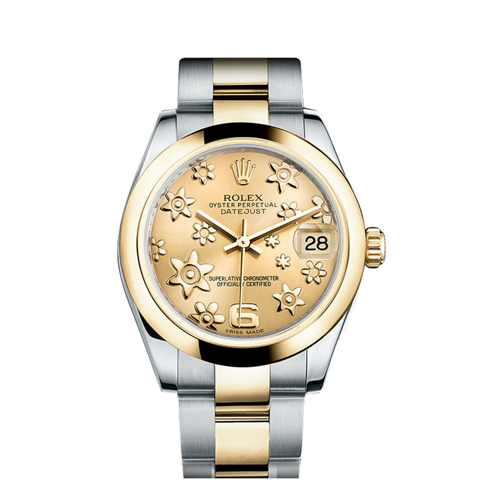 Rolex Datejust 31 Rolesor Yellow Domed / Oyster / Champagne Floral