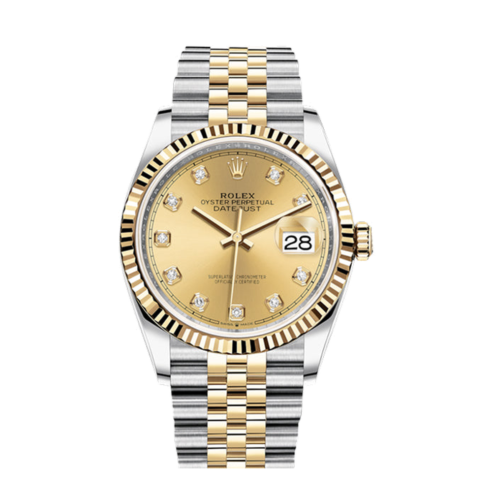 Rolex Datejust 36 Stainless Steel / Yellow Gold / Fluted / Champagne Diamond / Jubilee