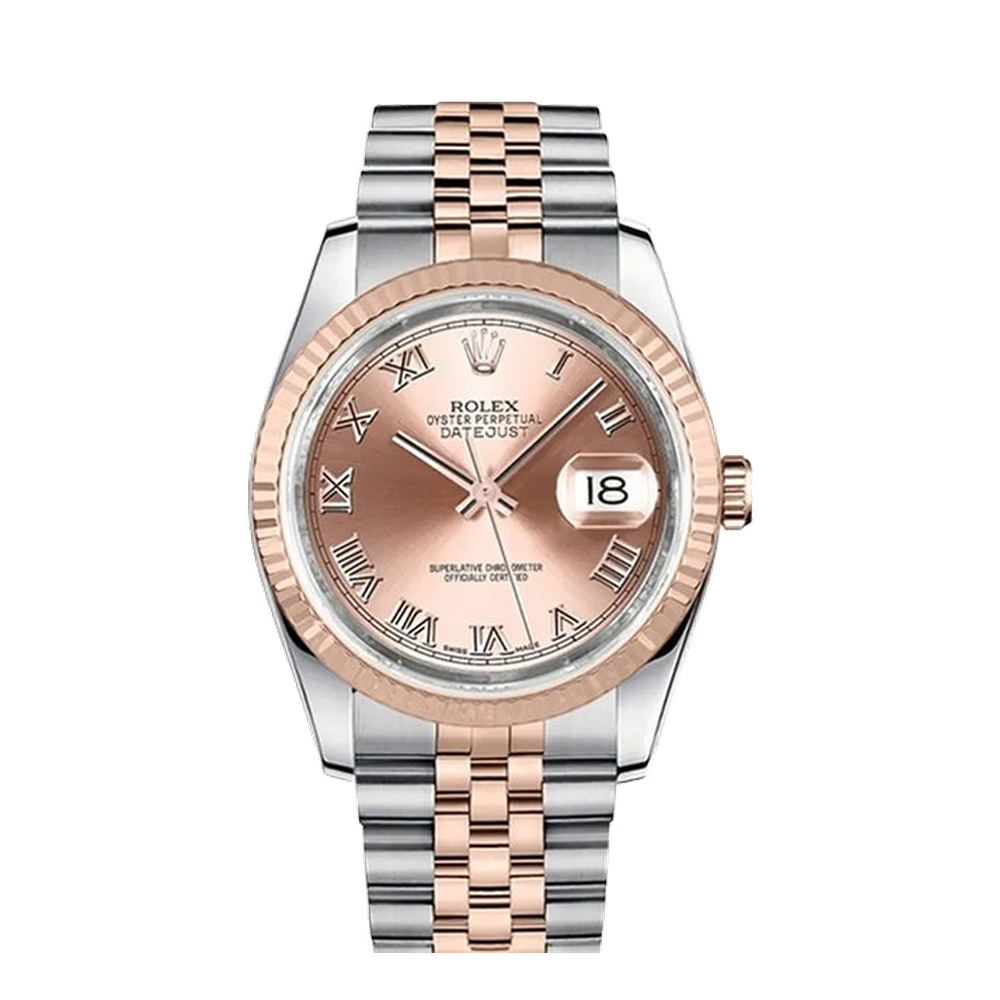 Rolex Datejust 36 Rolesor Everose Fluted / Jubilee / Pink Roman Pink / Salmon Dial Straps
