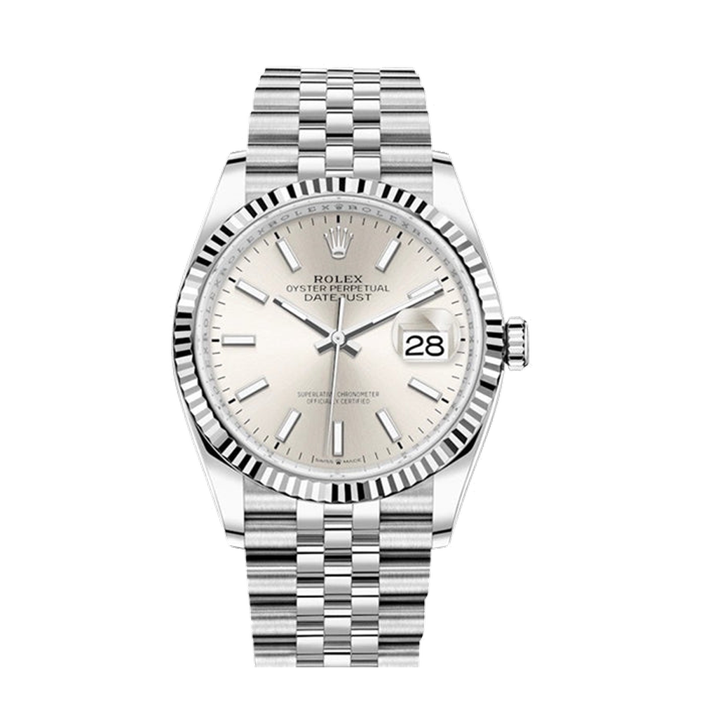 Rolex Datejust 36 Stainless Steel / Fluted / Silver / Jubilee Grey Dial Straps