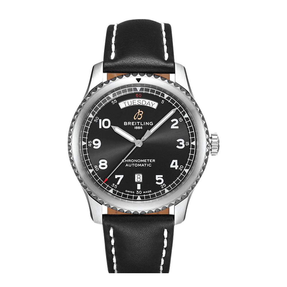Breitling Automatic Day & Date 41 Stainless Steel / Black / Black Calf / Folding Black Dial Straps