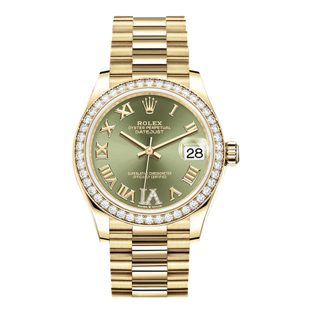 Rolex Datejust 31 Yellow Gold / Diamond / Olive - Roman / President
