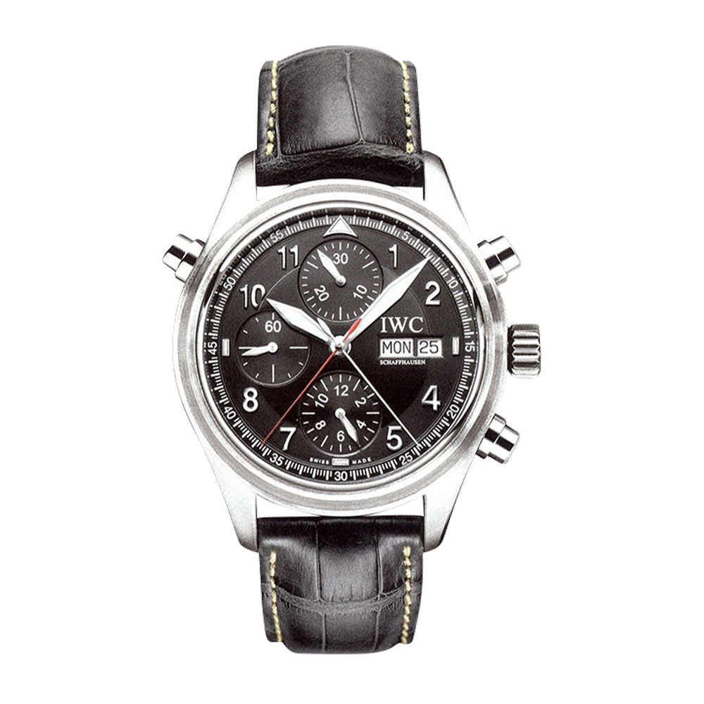 IWC Pilot's Watch Spitfire Double Chronograph Stainless Steel / Black / Italian / Strap