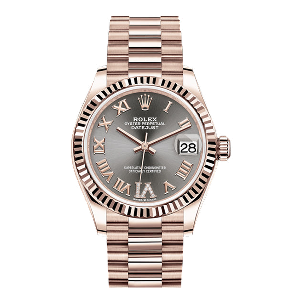 Rolex Datejust 31 Rose Gold / Fluted / Grey - Roman / President