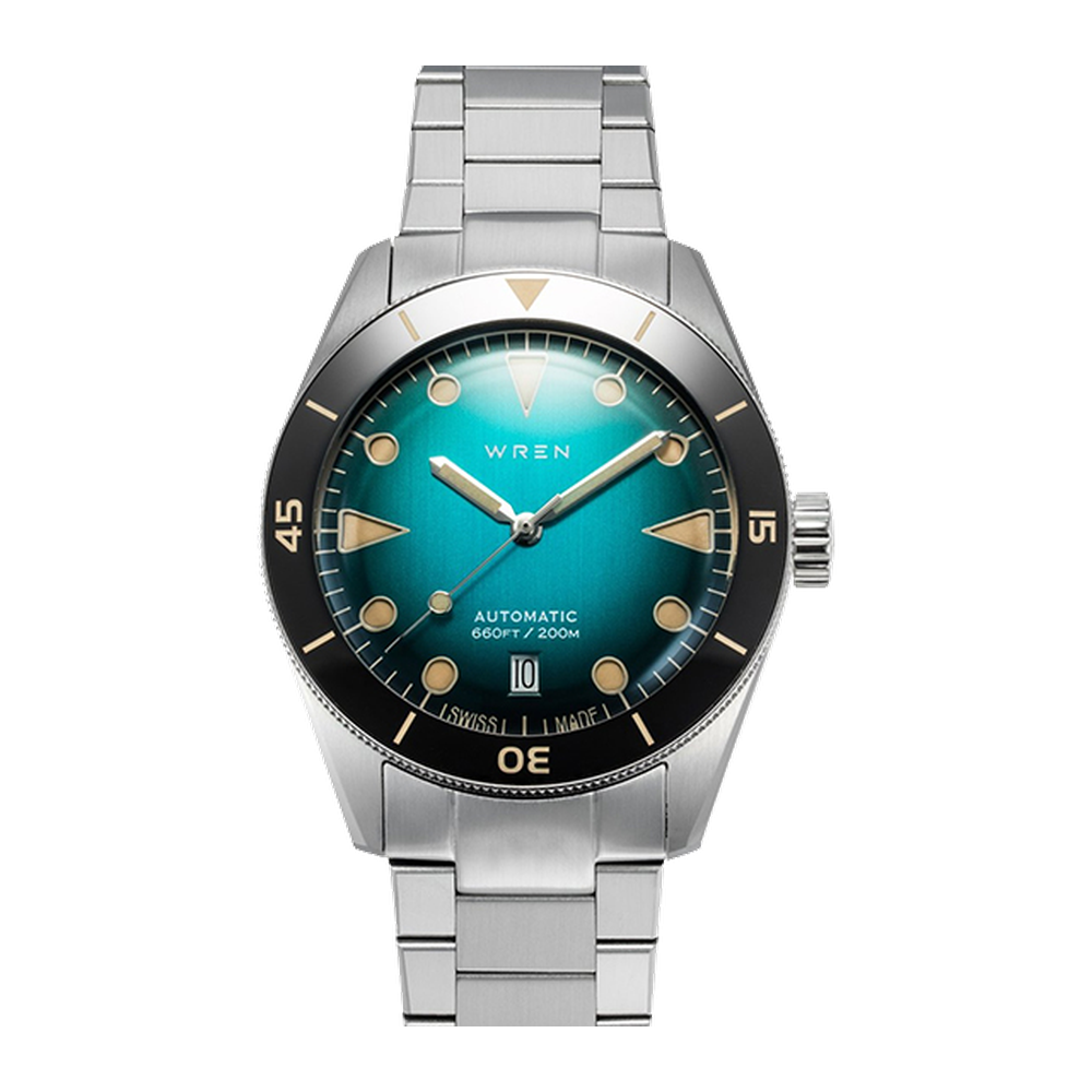 Wren Diver 38 Aqua Date Green Dial Straps