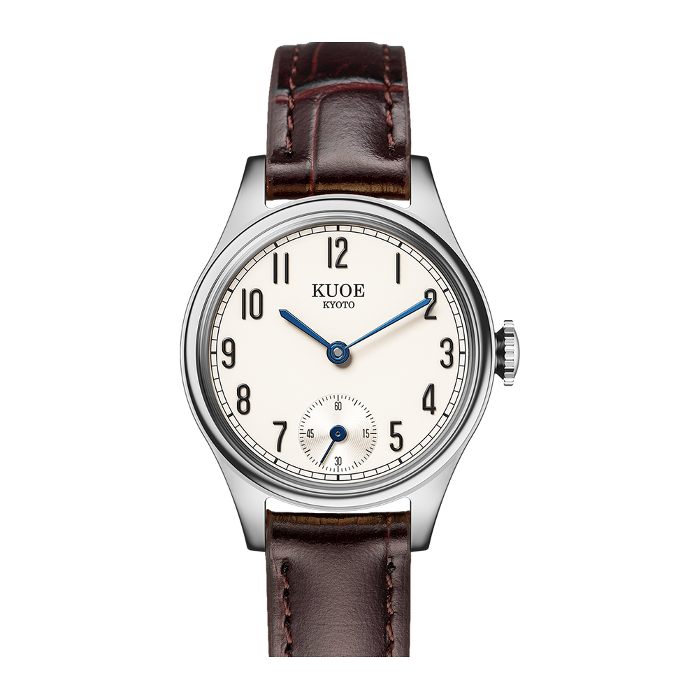 Kuoe Kyoto 90-003 Ivory dial, blue hands, arabic numerals / 26 mm / Silver case Natural/Cream Dial Straps