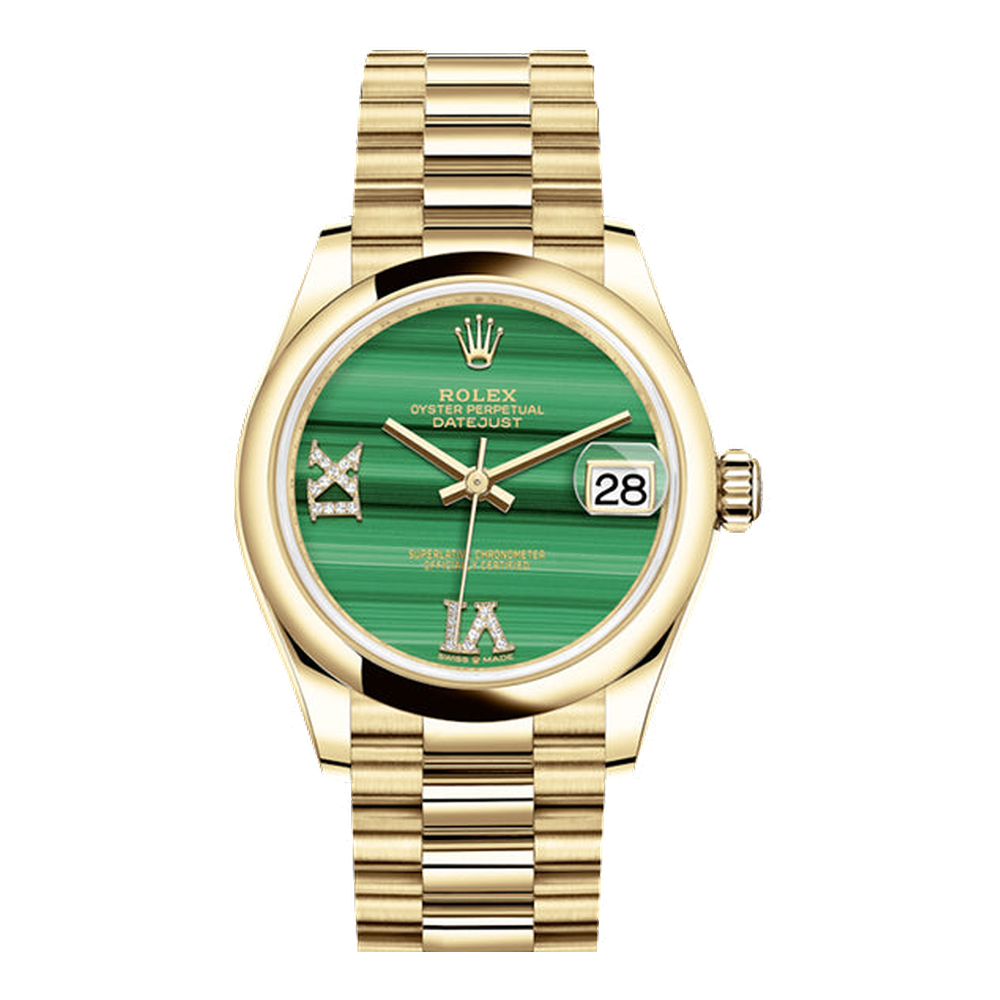 Rolex Datejust 31 Yellow Gold / Domed / Malachite / President