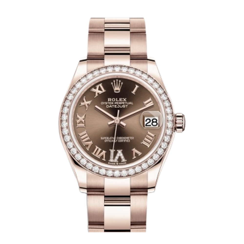 Rolex Datejust 31 Rose Gold / Diamond / Chocolate - Roman / Oyster Brown Dial Straps