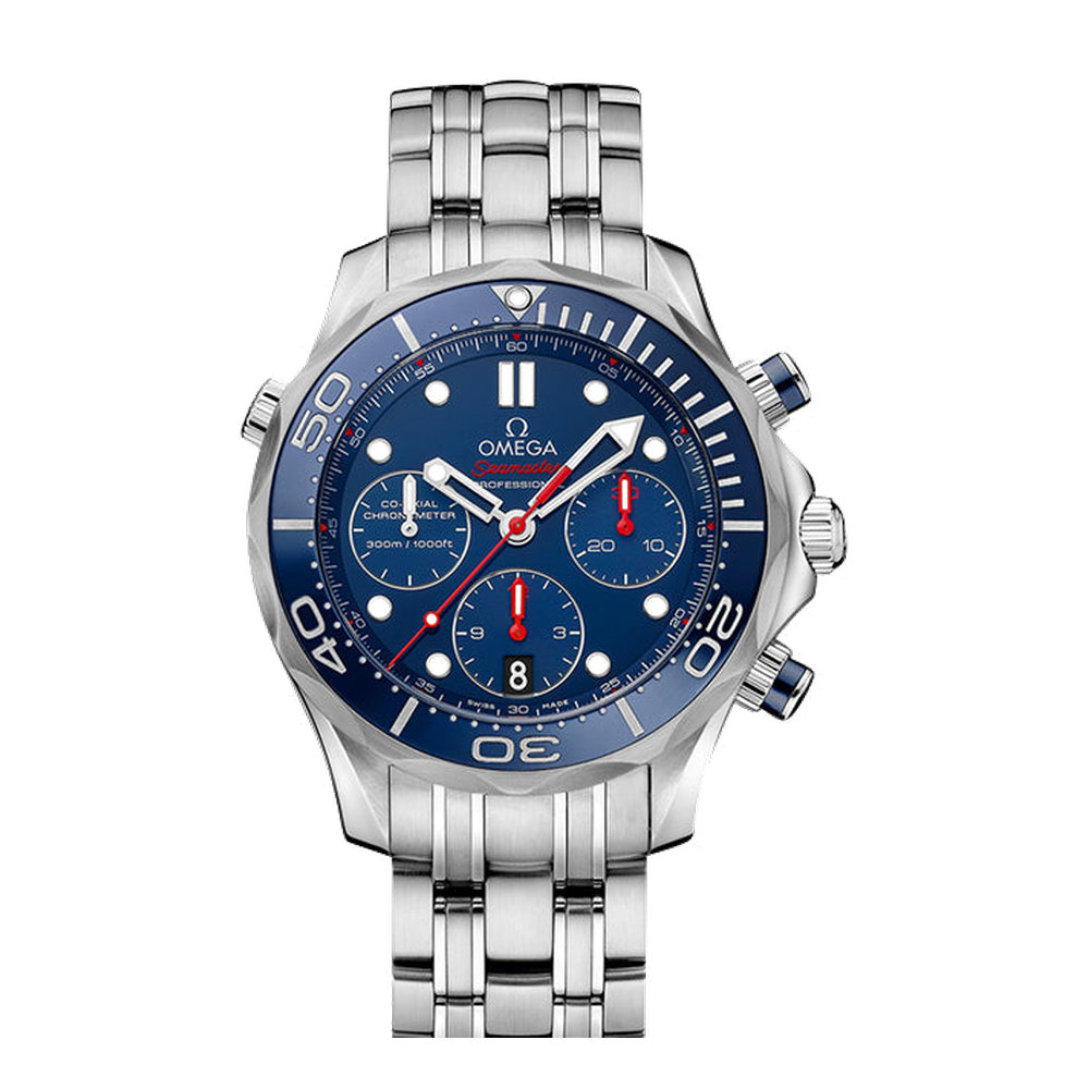 Omega Diver 300M Co-Axial 44 Chronograph Stainless Steel / Blue / Bracelet Blue/Navy Dial Straps