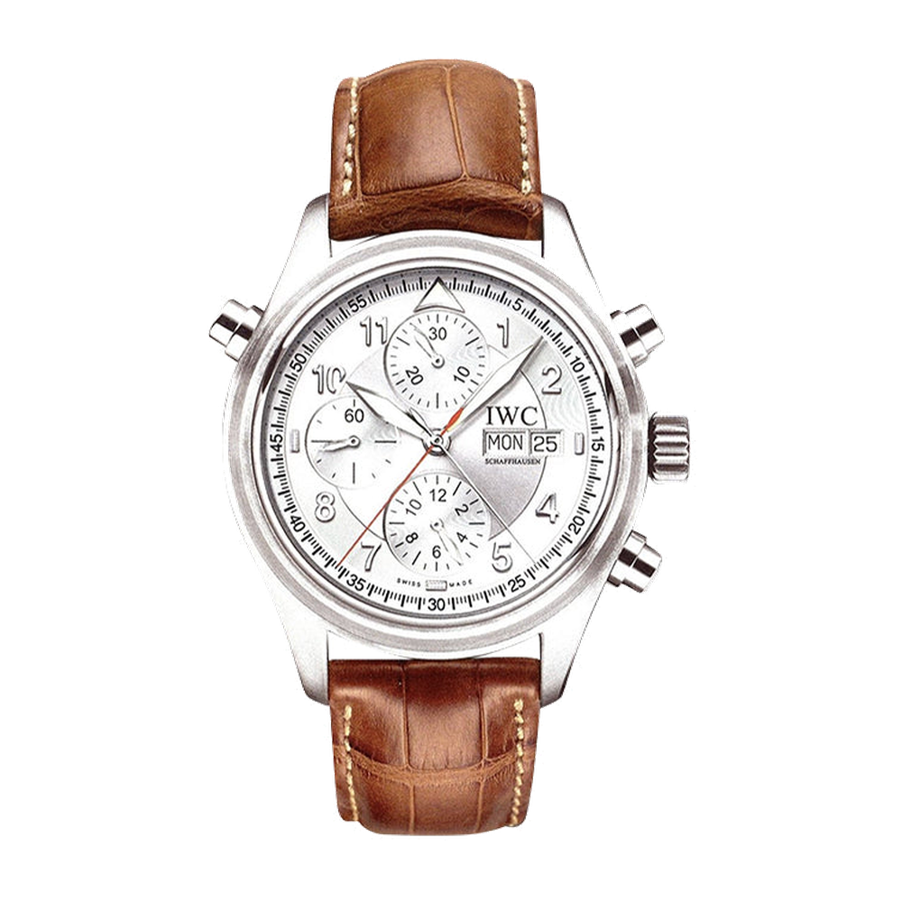 IWC Pilot's Watch Spitfire Double Chronograph Stainless Steel / Silver / English / Strap