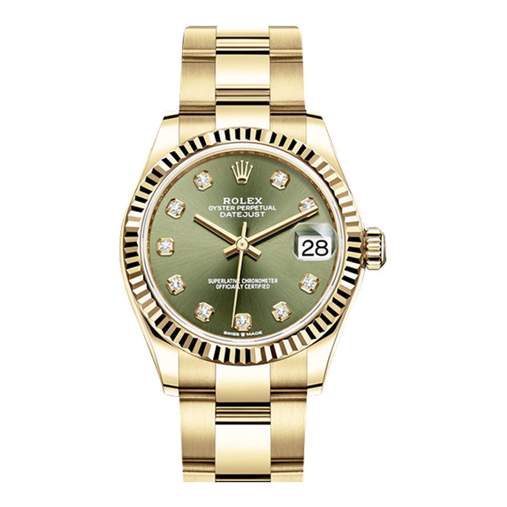 Rolex Datejust 31 Yellow Gold / Fluted / Olive - Diamond / Oyster