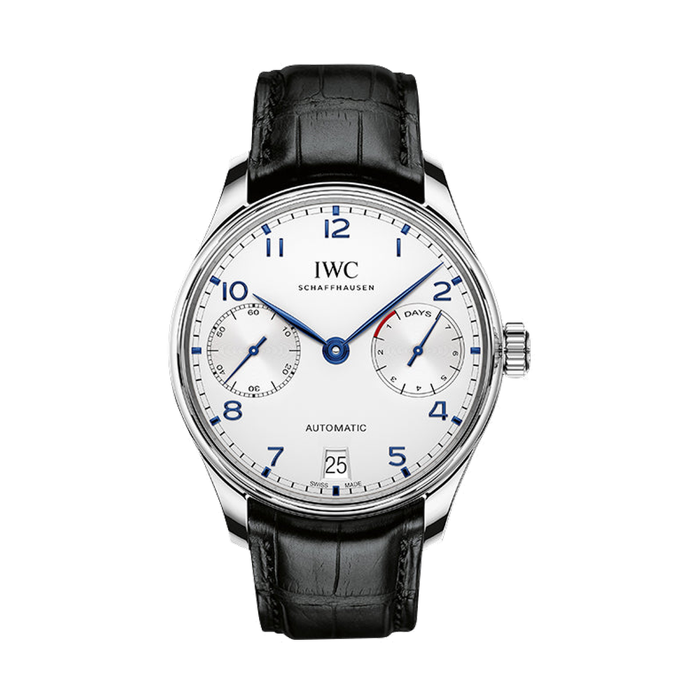 IWC Portugieser Automatic 5007 Stainless Steel / Silver - Blue Numerals Grey Dial Straps