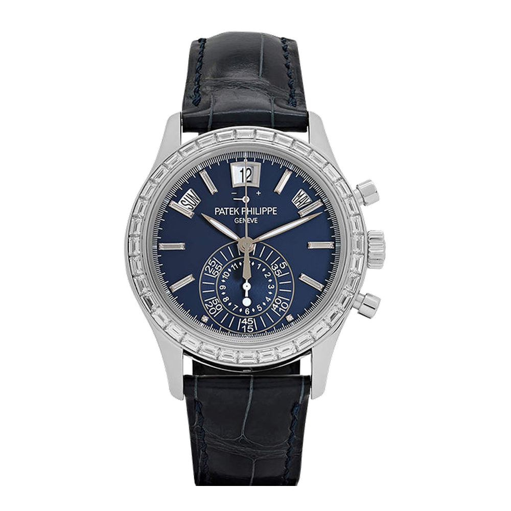 Patek Philippe Annual Calendar Chronograph 5961 Platinum / Blue Blue / Navy Dial Straps
