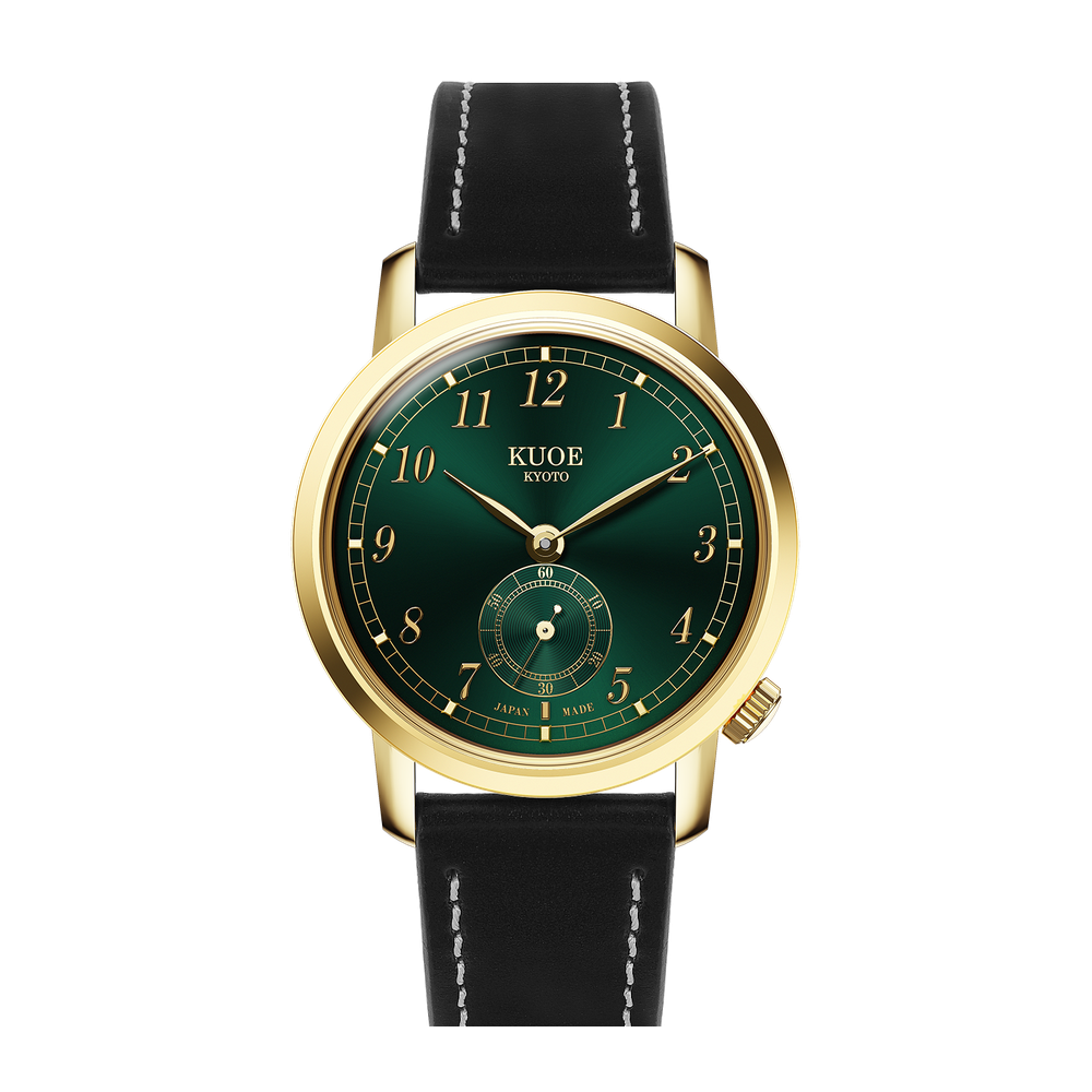 Kuoe Kyoto 90-007 Green dial / Gold hands / 35 mm / Yellowgold case Green Dial Straps