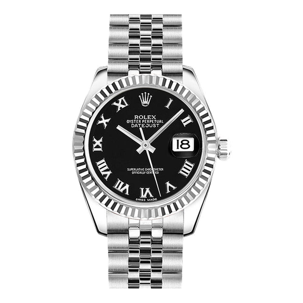 Rolex Datejust 31 Stainless Steel Fluted / Jubilee / Black - Roman