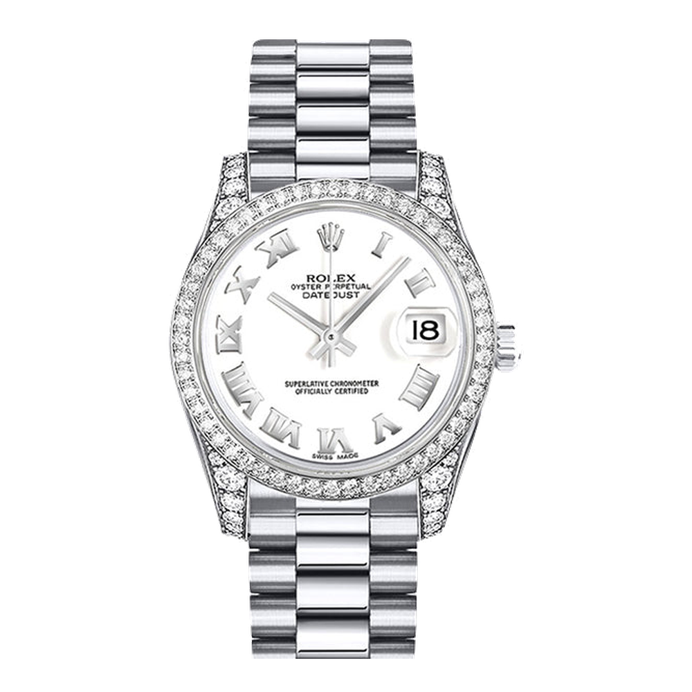 Rolex Datejust 31 White Gold Diamond / President / White Roman