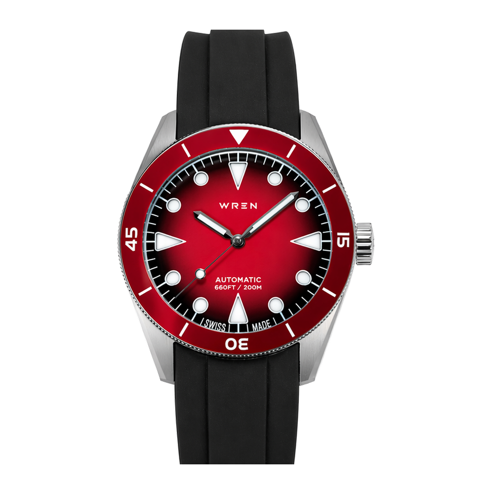 Wren Diver 38 Crimson No Date Red Dial Straps