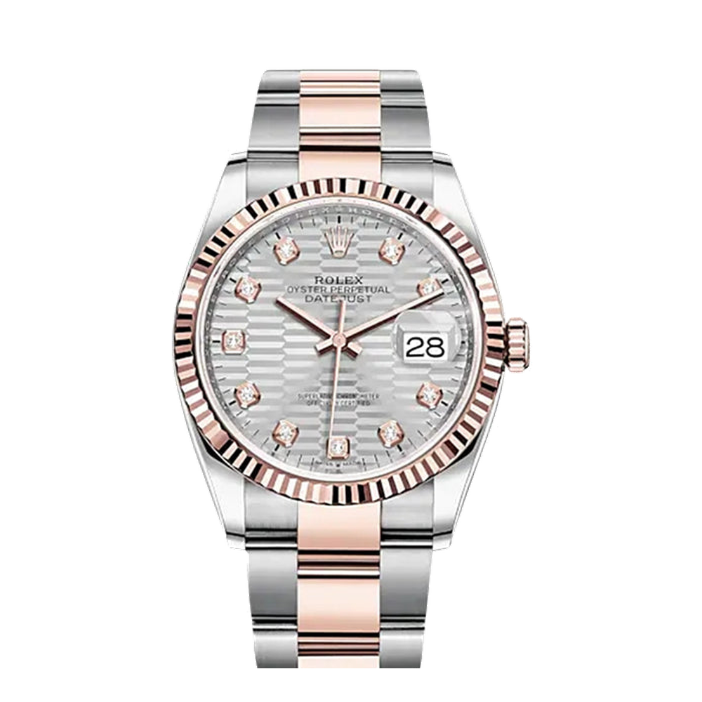 Rolex Datejust 36 Stainless Steel / Everose / Fluted / Silver - Fluted - Diamond / Oyster