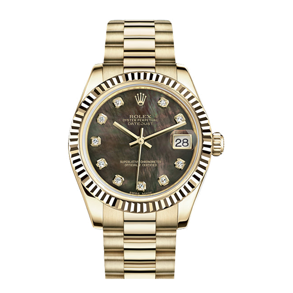 Rolex Datejust 31 Yellow Gold Fluted / President / Black MOP