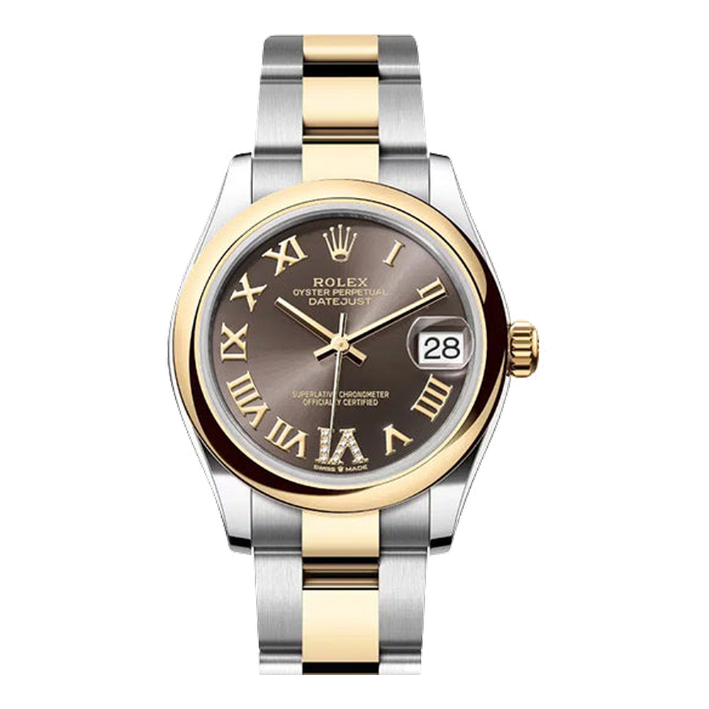 Rolex Datejust 31 Stainless Steel / Yellow Gold / Domed / Grey - Roman / Oyster