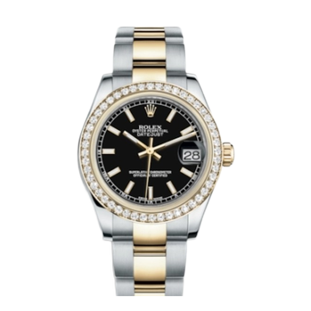 Rolex Datejust 31 Rolesor Yellow Diamond / Oyster / Black Black Dial Straps