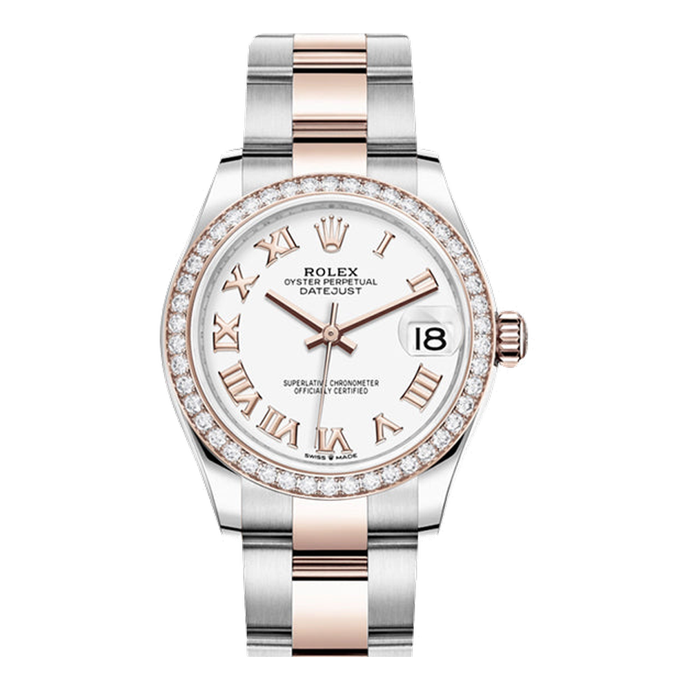 Rolex Datejust 31 Stainless Steel/ Rose Gold / Diamond / White - Roman / Oyster White Dial Straps