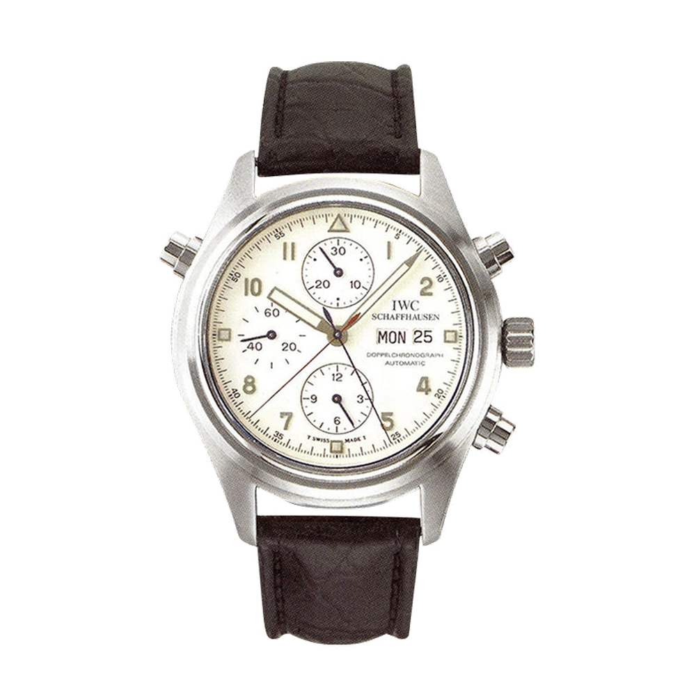 IWC Pilot's Watch Doppelchronograph Platinum / White / German / Strap