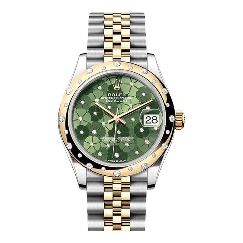 Rolex Datejust 31 Stainless Steel / Yellow Gold / Domed - Diamond / Olive - Floral / Jubilee Green Dial Straps