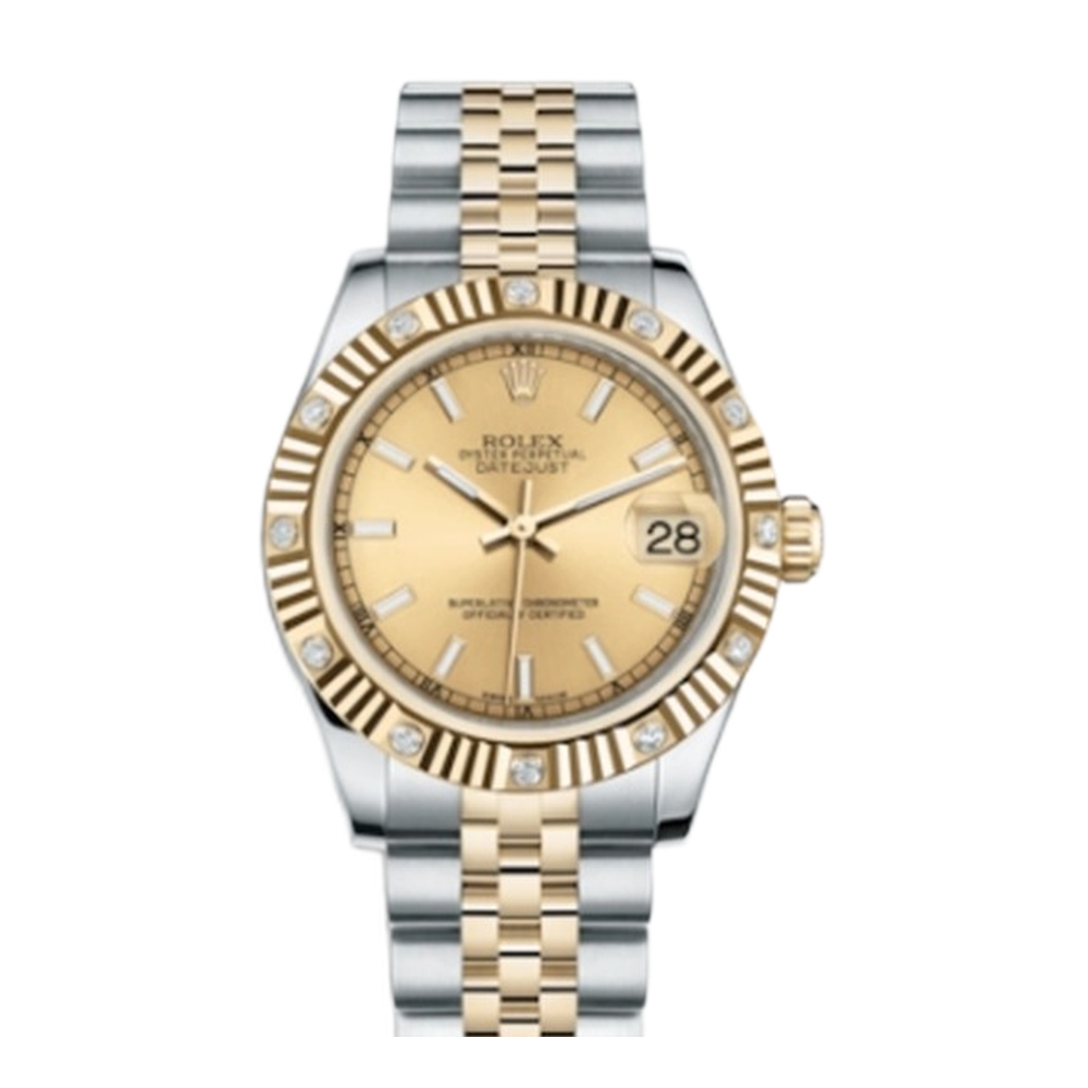 Rolex Datejust 31 Rolesor Yellow Fluted Diamond / Jubilee / Champagne Yellow Dial Straps