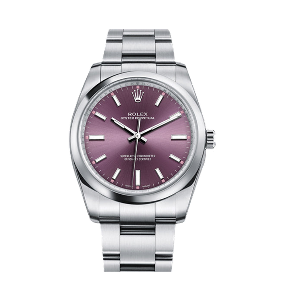 Rolex Oyster Perpetual 34 Red Grape Purple / Bordeaux Dial Straps