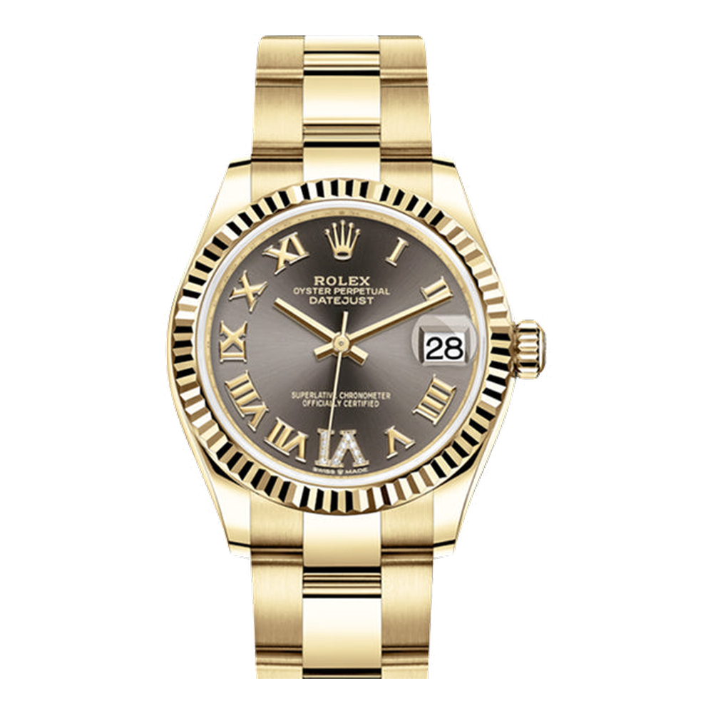 Rolex Datejust 31 Yellow Gold / Fluted / Grey - Roman / Oyster