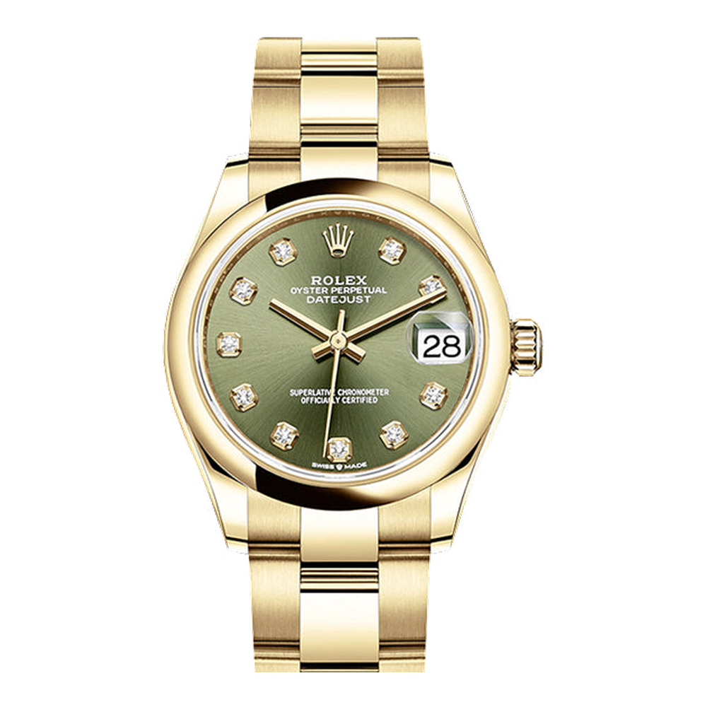 Rolex Datejust 31 Yellow Gold / Domed / Olive - Diamond / Oyster