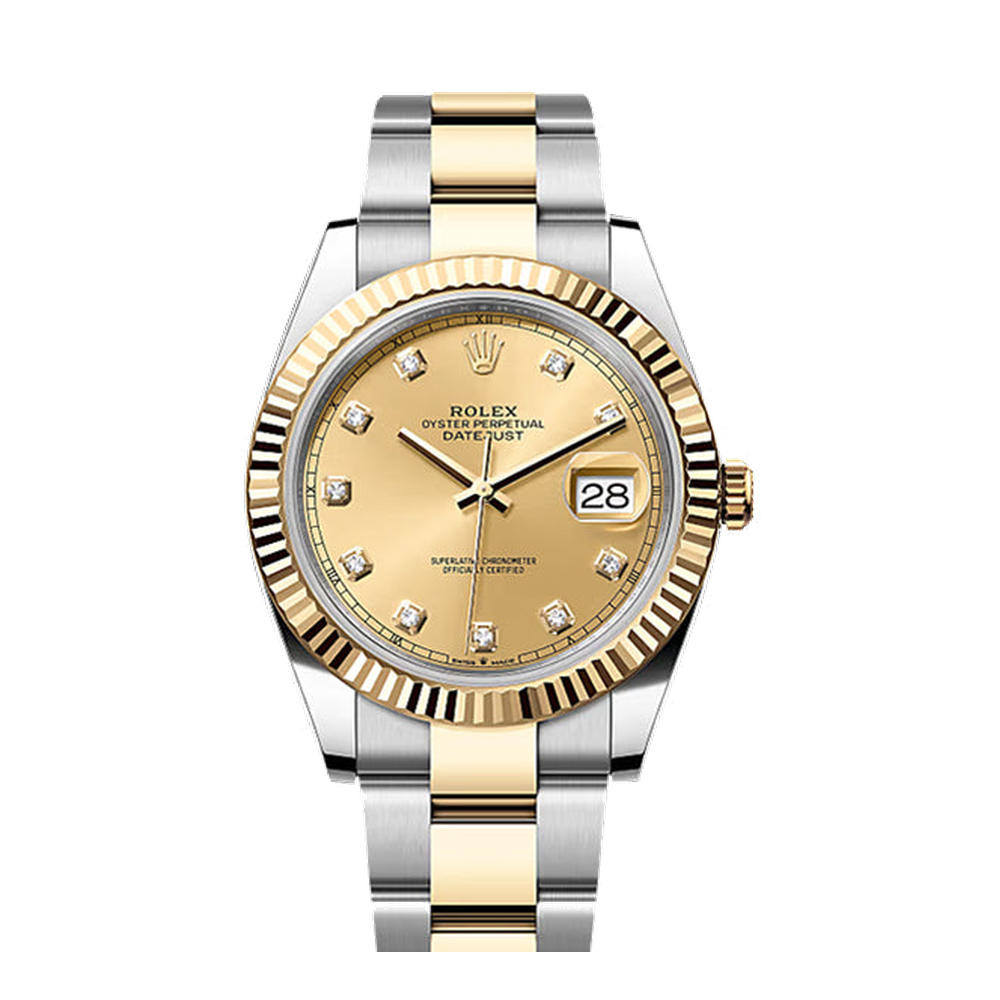 Rolex Datejust 41 Rolesor Yellow Fluted / Oyster / Champagne - Diamond Yellow Dial Straps