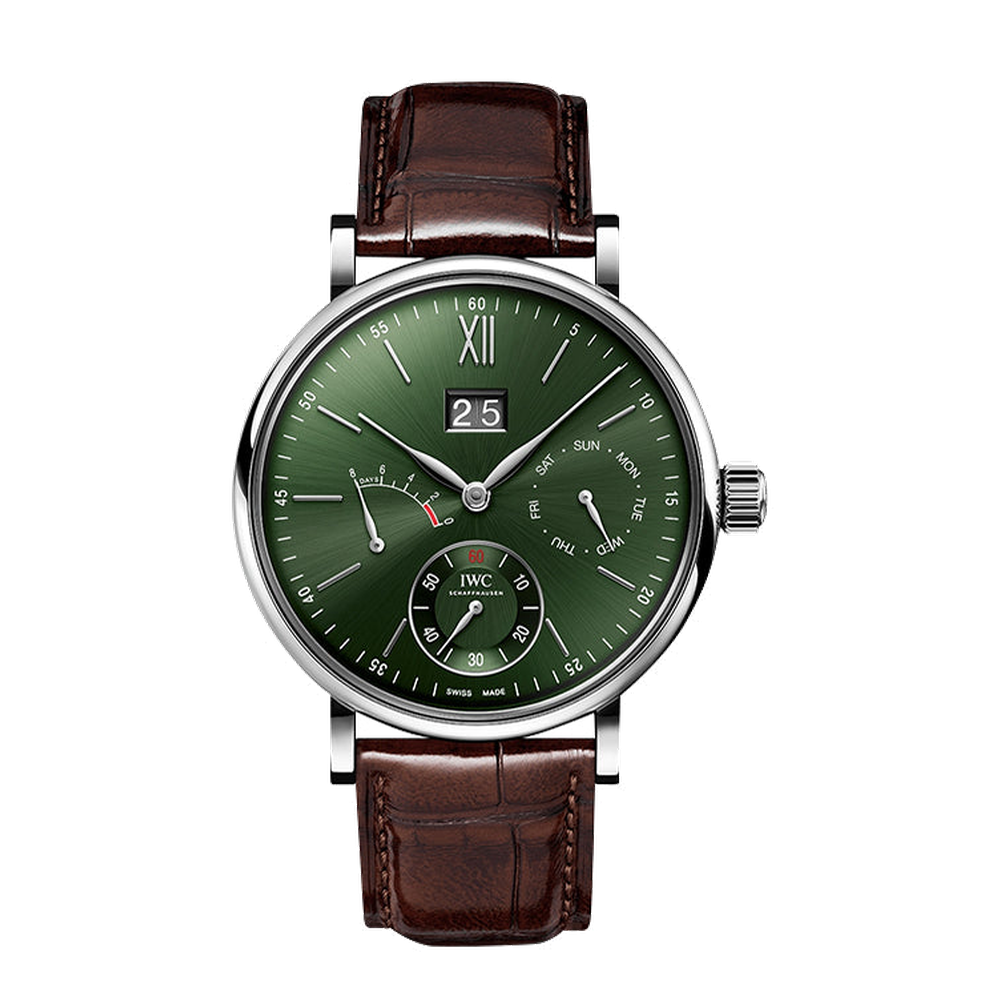 IWC Portofino Hand-Wound Day & Date Stainless Steel / Green