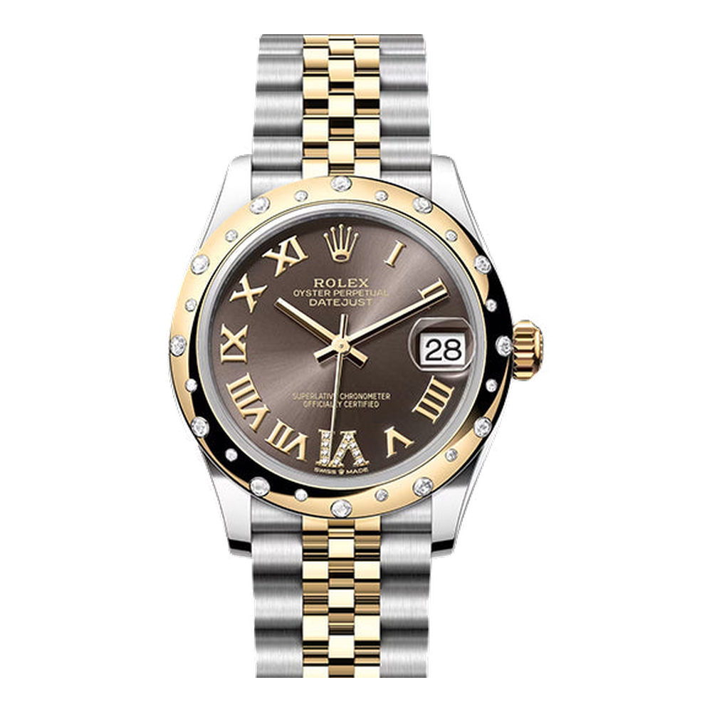 Rolex Datejust 31 Stainless Steel / Yellow Gold / Domed - Diamond / Grey - Roman / Jubilee