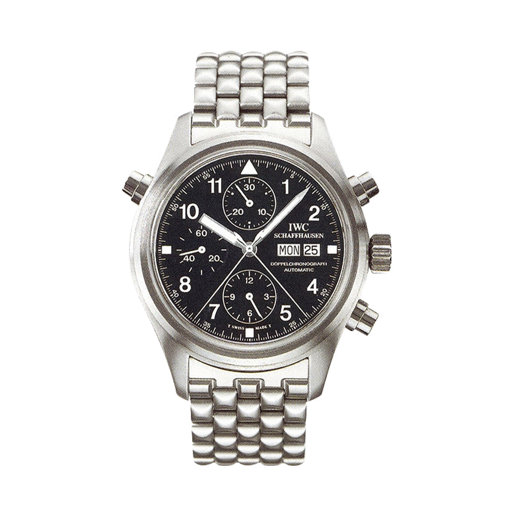 IWC Pilot's Watch Doppelchronograph Stainless Steel / Black / Italian / Bracelet Black Dial Straps